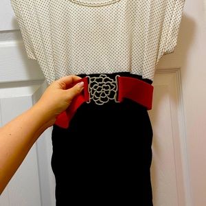 Polka dot blouse with red belt